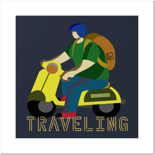 Travelling Scooter Man Posters and Art